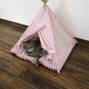 Pet bed cat House cave, Pink, Gray Ivory,  White  bed for dog, cat bunny, Boho bunny, Tent Cat rabbit, kitten-bed, Little pet Tipi cat set