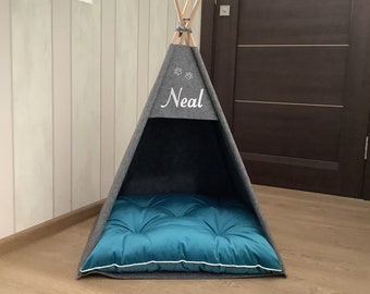 Cat house, dog bed house Teepee, cat cave bed, dog house sign, Puppy pillow tent, eco-friendly felt, strong form cozy place relax, Pets cat