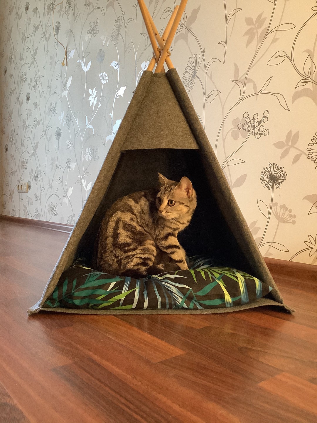 Cat Bed Teepee Pet Cave Fluffy Mat Bunny Bed Pillow Set Felt Etsy