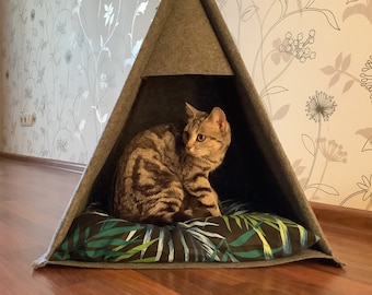 Cama para gatos, tipi, cueva para mascotas, alfombrilla esponjosa, cama de conejito, juego de almohadas, cama de gato de fieltro, almohada para dormir, alfombrilla para mascotas, cama acogedora, animales pequeños, camas de conejo