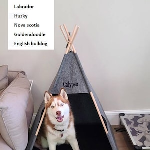 Dog bed, large dogs tent, Personalized Teepee Pet, husky dogs bed indoor kennel house grey puppy pet bed Name for Bulldog, bunny cat Tipi image 7