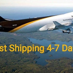 May include: A brown and white UPS cargo plane flying over a green and blue landscape. The text "Fast Shipping 4-7 Days" is displayed below the plane.