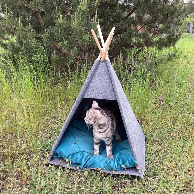 Pet Bed Teepee Cat Bed House Puptent Grey Soft Ecofriendly Etsy