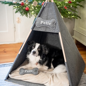 puppy bed, dog house, Teepee personalized dog bed, Pup tent, Grey soft eco-friendly felt of a strong form cozy relax House bunny dog bed cat