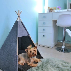 Dog bed, large dogs tent, Personalized Teepee Pet, husky dogs bed indoor kennel house grey puppy pet bed Name for Bulldog, bunny cat Tipi image 10