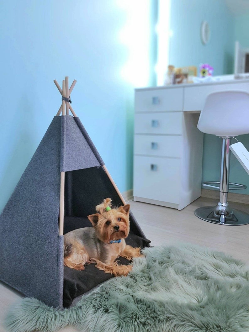 Dog bed, large dogs tent, Personalized Teepee Pet, husky dogs bed indoor kennel house grey puppy pet bed Name for Bulldog, bunny cat Tipi image 10