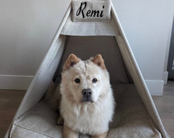 Pet bed Teepee beige fabric  snuggie house dog Puptent, Light soft friendly canvas of a strong form cozy place relax,  Pets dog cat rabbit