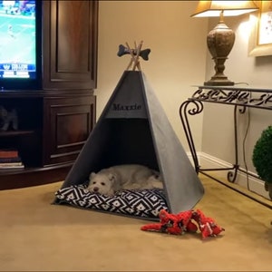 Pet bed, Teepee dog house Puptent, Grey soft eco-friendly felt of a strong form cozy place relax, personalized corgi, Pets dog cat rabbit