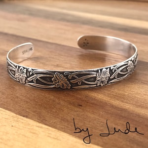 Sterling silver floral pattern cuff bracelet