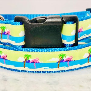 Tropical Flamingo Dog Collar Martingale or Traditional Buckle 1 inch