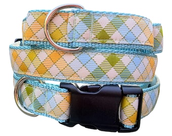 Pastel Plaid Martingale, Buckle, or Martingale with Buckle Dog Collar 1 inch Wide