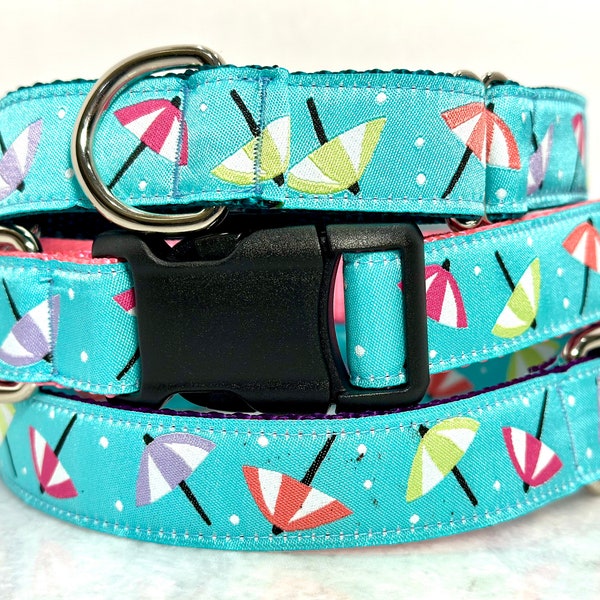 Beach Umbrella Dog Collar Martingale or Buckle 1 inch, Nylon Webbing