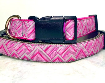 Pink Chevron Dog Collar Martingale or Buckle 1 inch
