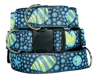 Sea Shell Dog Collar Martingale or Buckle 1.5 inch Wide