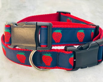Summer Strawberry Dog Collar Martingale or Buckle 1 inch