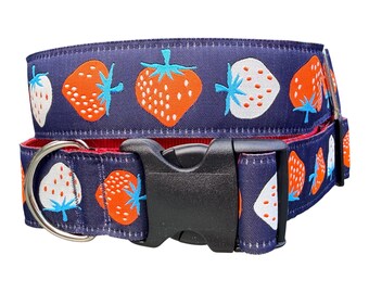 Strawberry Dog Collar 1.5 inch Wide Martingale, Buckle, or Martingale with Buckle