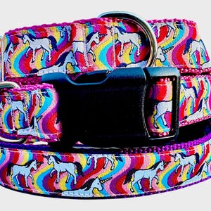 Unicorn Dog Collar 1 inch Wide Martingale or Buckle