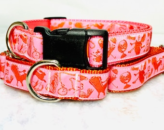 Alice in Wonderland Dog Collar, Martingale, Down the Rabbit Hole, 1 inch Buckle