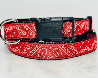Red Paisley Bandana Dog Collar Martingale or Buckle 1 inch Wide