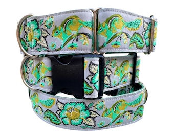 Floral Chipmunk Dog Collar 1.5 inch Wide Martingale or Buckle