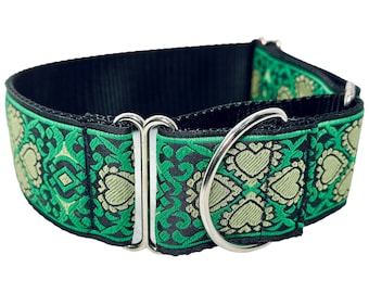 Celtic Heart Green 2” Martingale Dog Collar, Giant Breed Collar
