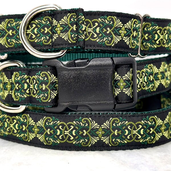 Forest Green Celtic Knot Dog Collar Martingale or Buckle 1” Wide