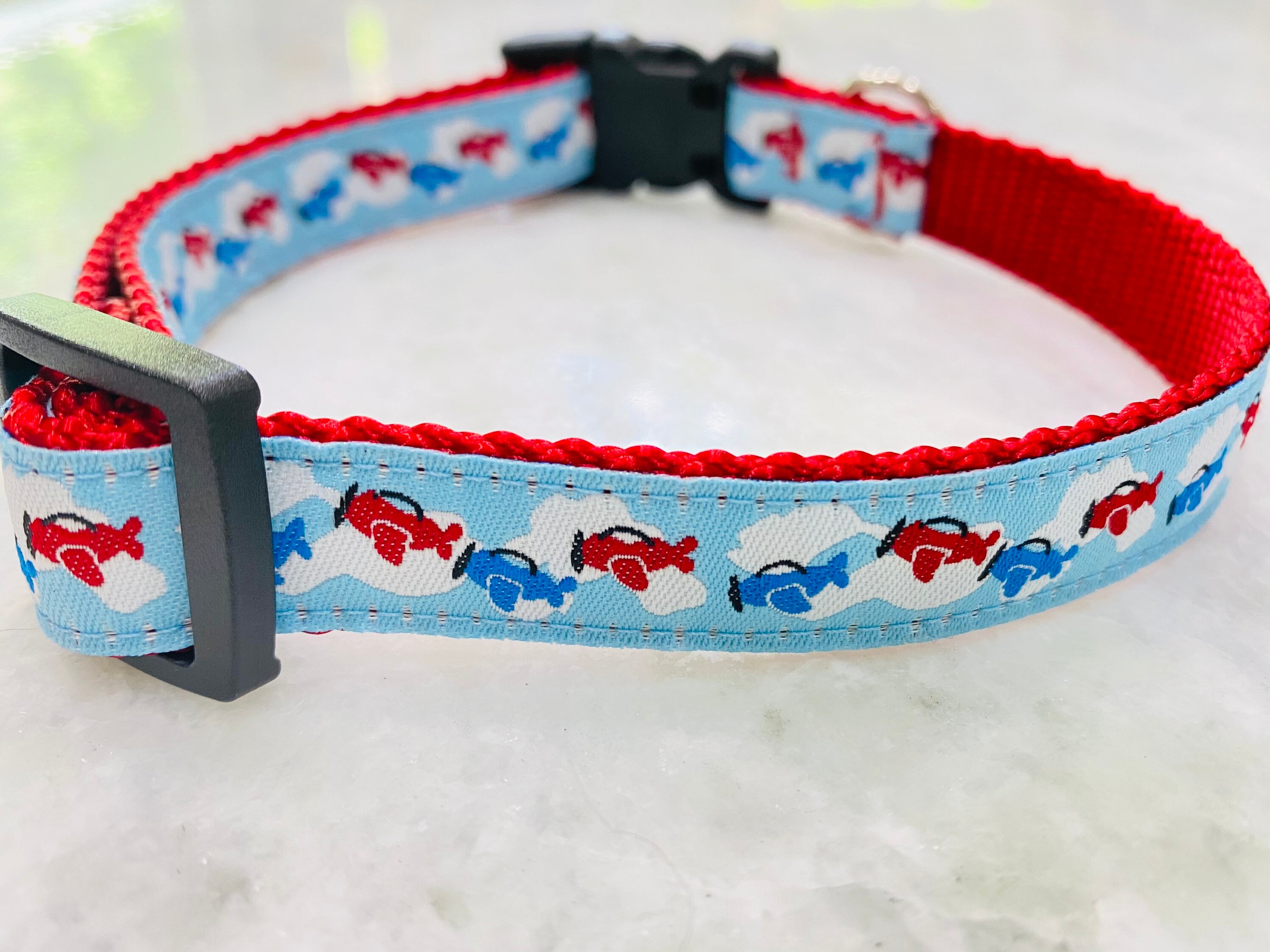 Airplane Dog Collar Blue Red Clouds Traditional Flat Buckle Etsy