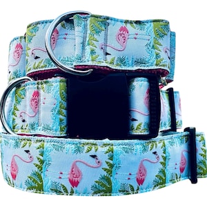Pink Flamingo Dog Collar 1.5 inch Wide Martingale or Buckle