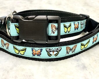 Butterfly Dog Collar Martingale or Buckle 1 inch