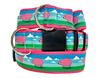 Pink Pig Dog Collar 1.5" Wide Buckle or Martingale style