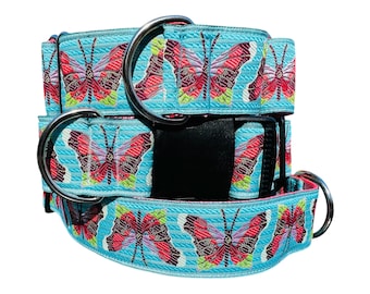 Butterfly Dog Collar 1.5 inch Wide Martingale, Buckle, or Martingale with Buckle