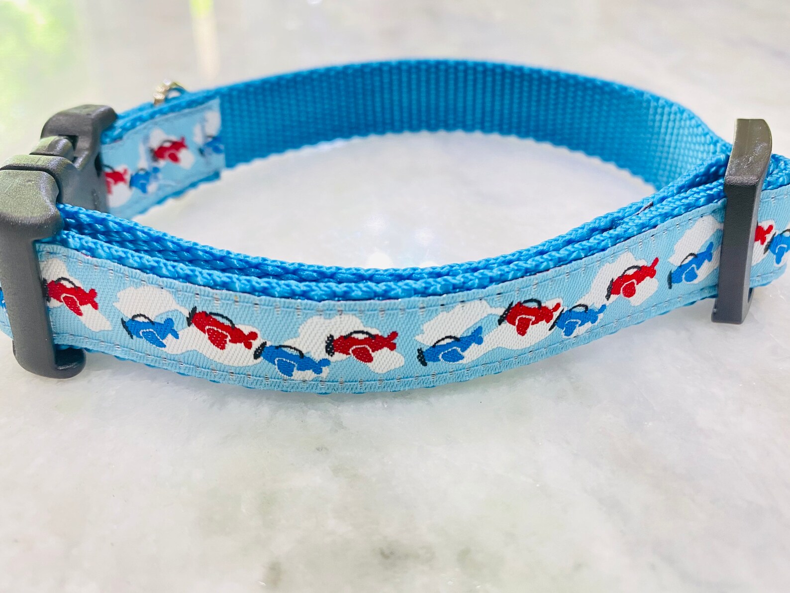 Airplane Dog Collar Blue Red Clouds Traditional Flat Buckle Etsy