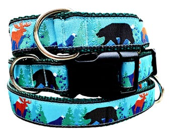 Mountain Hiking Martingale or Buckle Dog Collar 1 inch Wide