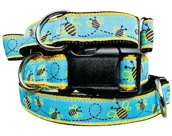 Bee Martingale or Buckle Dog Collar 1 inch Wide