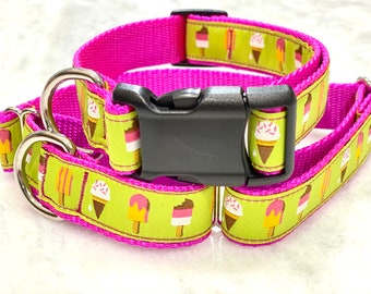Popsicles and Ice Cream Cones Dog Collar Pink Magenta Martingale or Buckle 1 inch