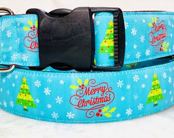 Merry Christmas Dog Collar Martingale or Buckle 1.5 inch Wide