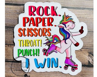 Funny Waterproof Sticker | Car Window Decal | Rock Paper Scissors Unicorn | Sarcastic Unicorn Decal | Water Bottle Sticker | Laptop Decal