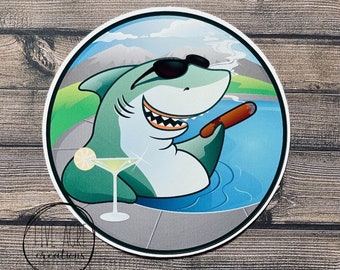 Funny Waterproof Sticker | Pool Shark Decal | Weatherproof | Indoor Outdoor Safe