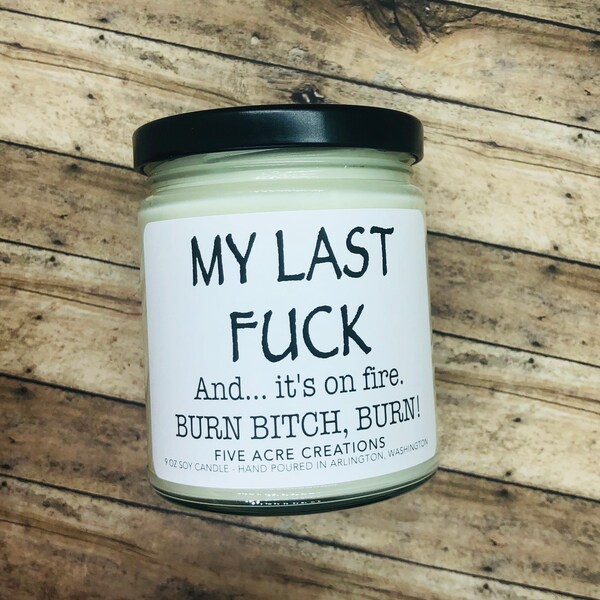 Adult humor bad language MY LAST FUCK and its on fire - Burn Bitch - Funny dirty soy candle - Gift for him or her  Best Friends - swear word