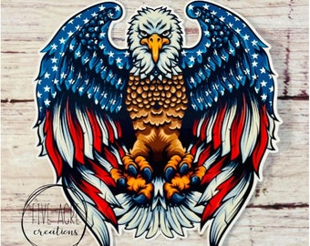 Bald Eagle American Flag Sticker • Patriotic Waterproof Decal