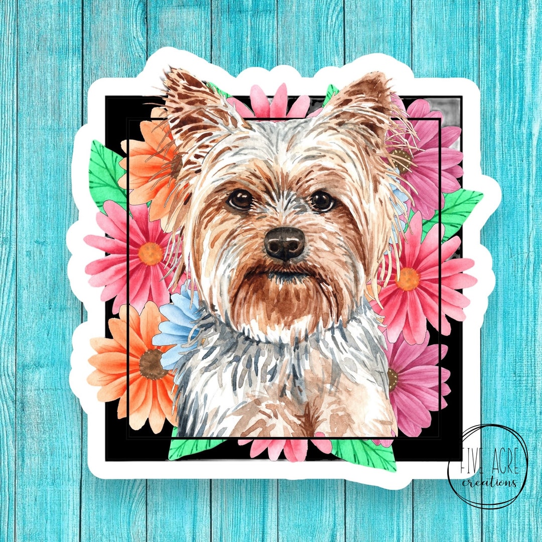 Yorki Sticker Transparent Cute Yorkie Dog Sticker Decal | Waterproof and Weatherproof | Floral ...