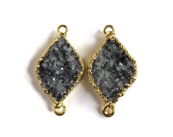Druzy Double Bail Pendant Pair with 24K Gold Electroplated Edges Druzy Connector Pair