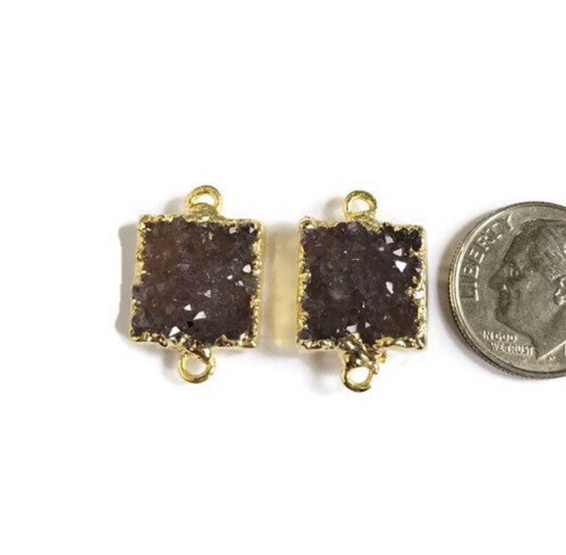 Druzy Double Bail Pendant Pair with 24K Gold Electroplated Edges Druzy Connector Pair