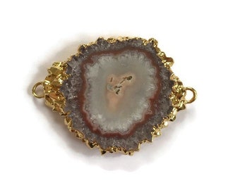 Stalactite Connector, Natural Freeform Stalactite, Stalactite Double Bail Pendant with Gold Electroplated Edging