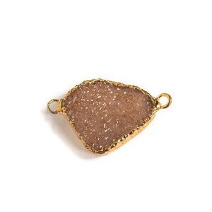 Druzy Connector, Natural Freeform Druzy, Druzy Double Bail Pendant with Gold Elecrtoplated Edging