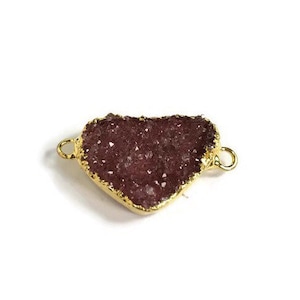 Druzy Connector, Natural Freeform Druzy, Druzy Double Bail Pendant with Gold Elecrtoplated Edging