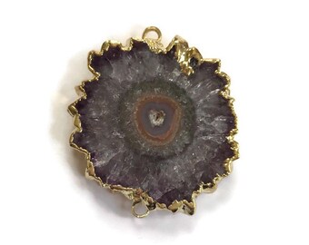 Stalactite Connector, Natural Freeform Stalactite, Stalactite Double Bail Pendant with Gold Electroplated Edging