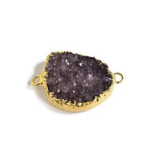 Druzy Connector, Natural Freeform Druzy, Druzy Double Bail Pendant with Gold Elecrtoplated Edging