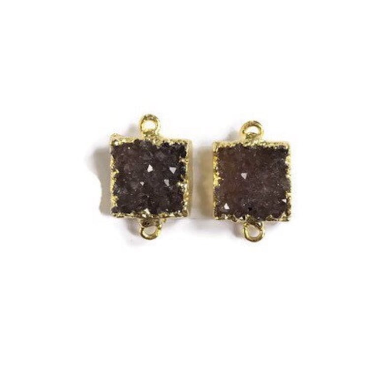 Druzy Double Bail Pendant Pair with 24K Gold Electroplated Edges Druzy Connector Pair