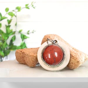 Pet Prana PET PENDANT - 20mm Silver Plated Pet Pendant - 12mm Cabochon Stone - The Milo in Rust RED - Grounding, Safety, Security